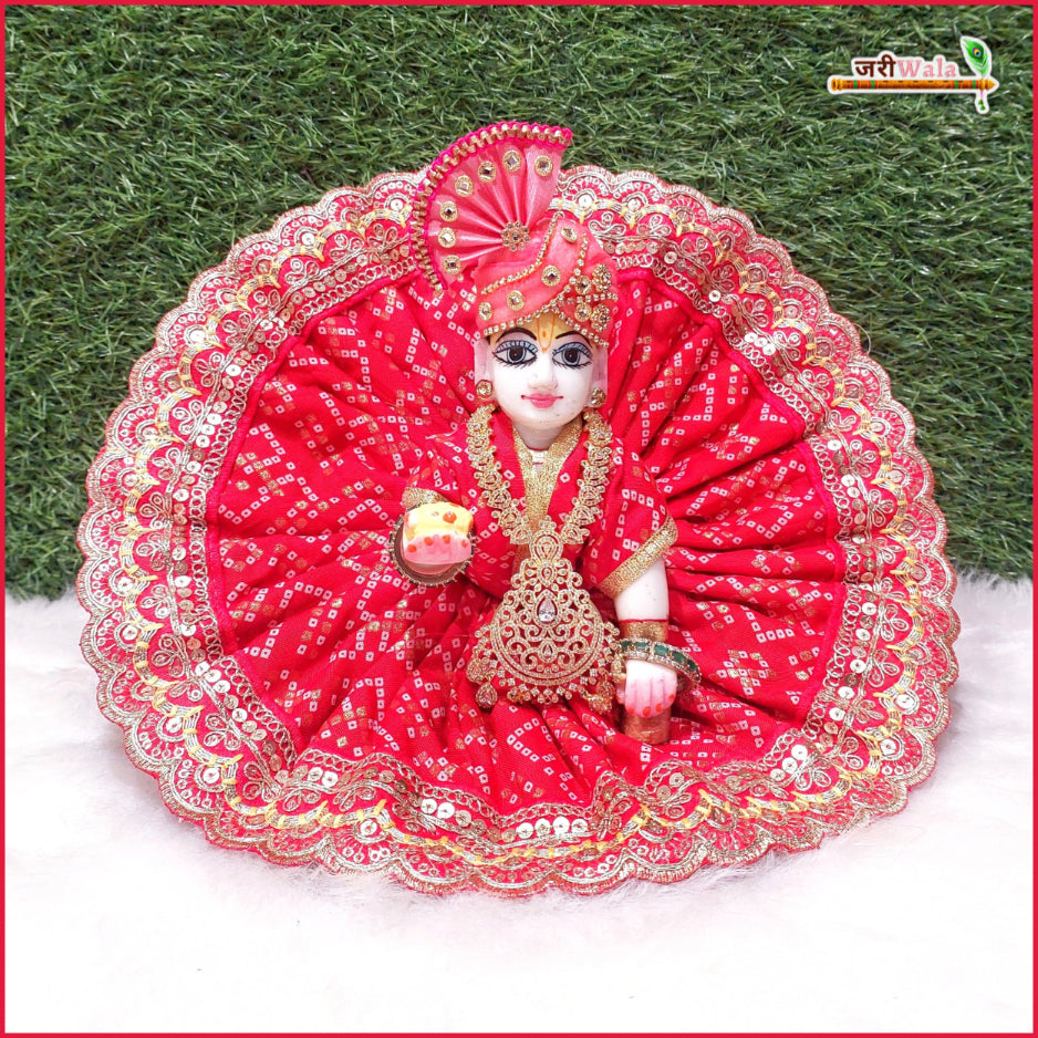 Cotton Chunri Lace Thread Sitara Work Red Poshak