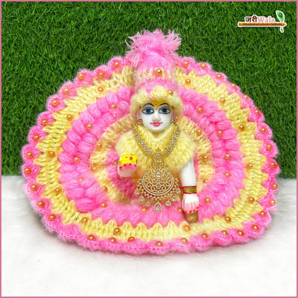 Woolen Fancy Baby Pink & Cream Poshak With Cap