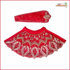 Blended Thread Heavy Jarkan Cutdana Work Red Lehnga Patka