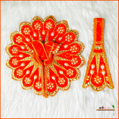 Shaneel Moti Lace Work Orange Laddu Poshak With Patka