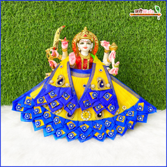 Net Frill Jarkan Booti Work Blue & Yellow Lehnga Patka