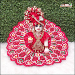 Shaneel Thread Sitara Moti Work Red Laddu Gopal Poshak