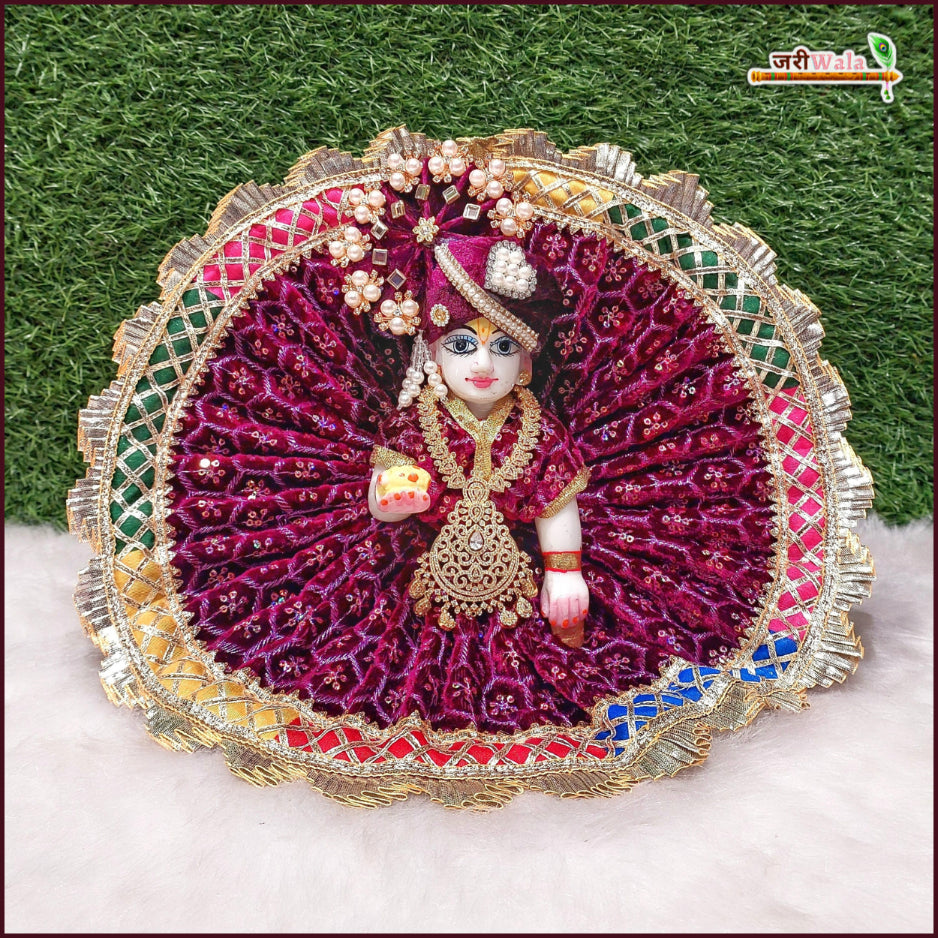 Shaneel Thread Sitara Lace Work Wine Laddu Gopal Poshak
