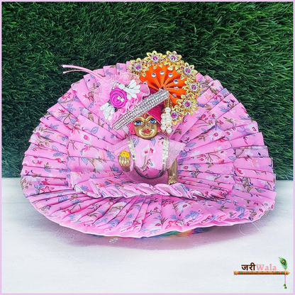 Cotton Floral Print Baby Pink Laddu Gopal Poshak With Patka