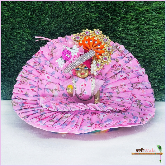 Cotton Floral Print Baby Pink Laddu Gopal Poshak With Patka