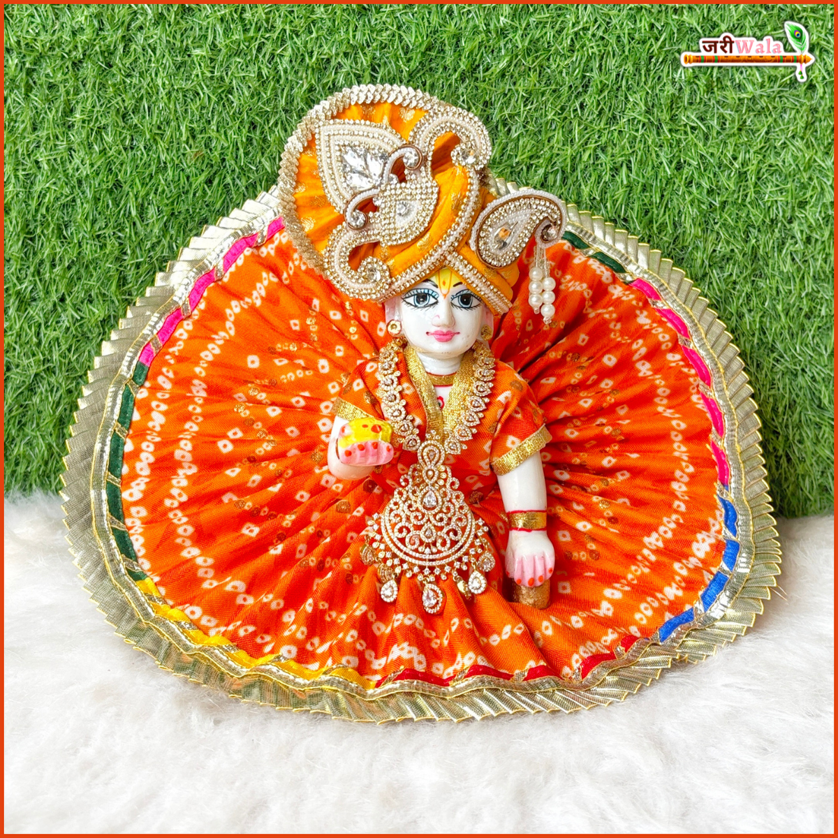 Bandhej Frill Work Orange Laddu Gopal Poshak