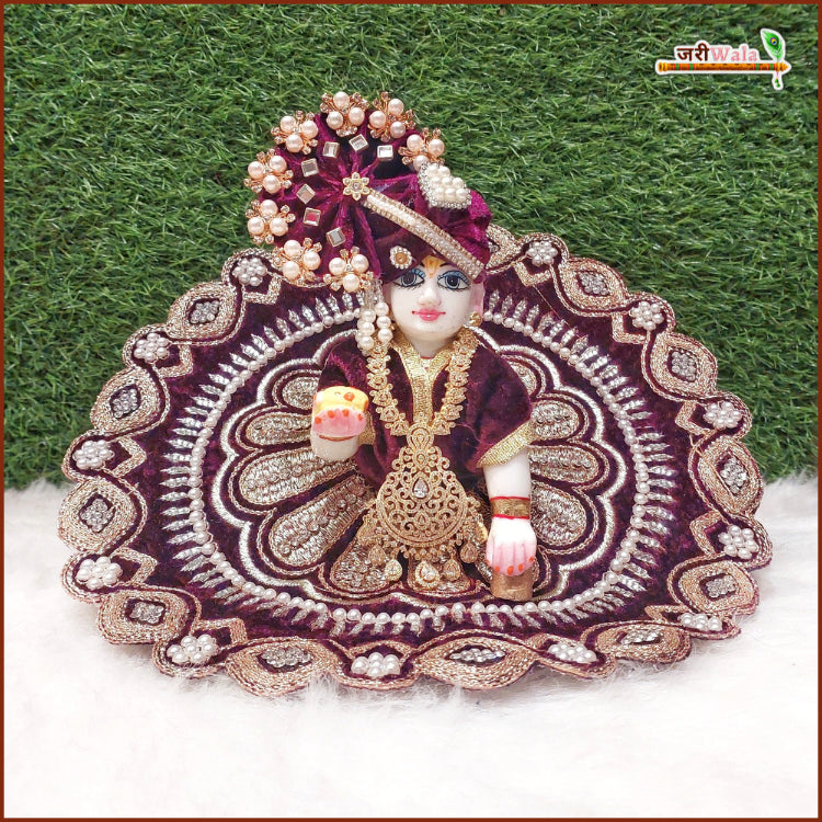 Shaneel Thread Sitara Stone Work Wine Laddu Gopal Poshak