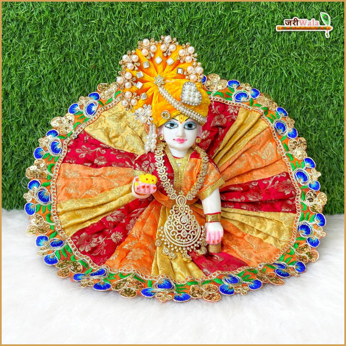 Blended Thread Lace Sitara Work Multicolor Laddu Gopal Poshak