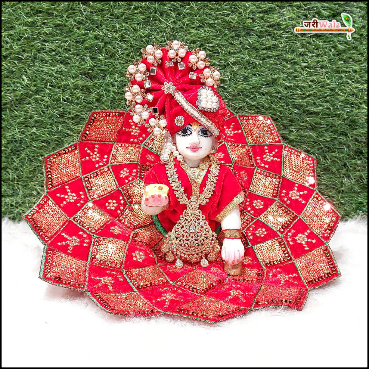 Shaneel Thread Sitara Work Red Laddu Gopal Poshak