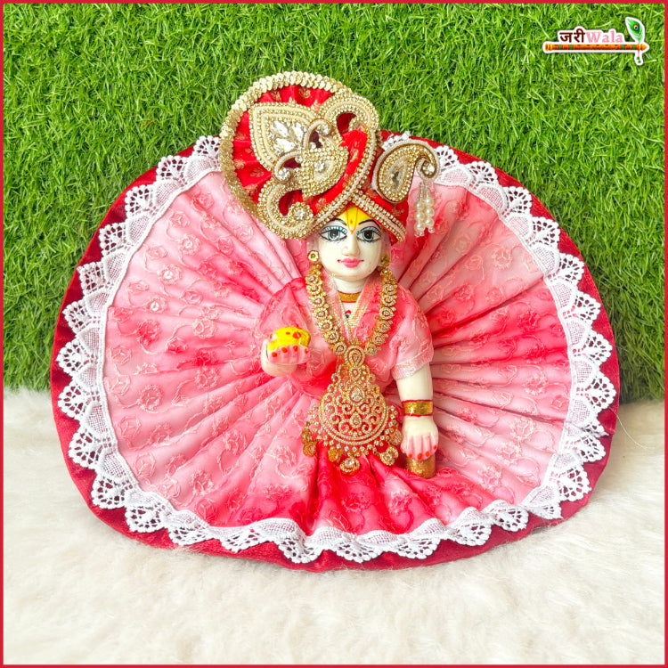 Blended Thread Lace Work Red Laddu Gopal Poshak