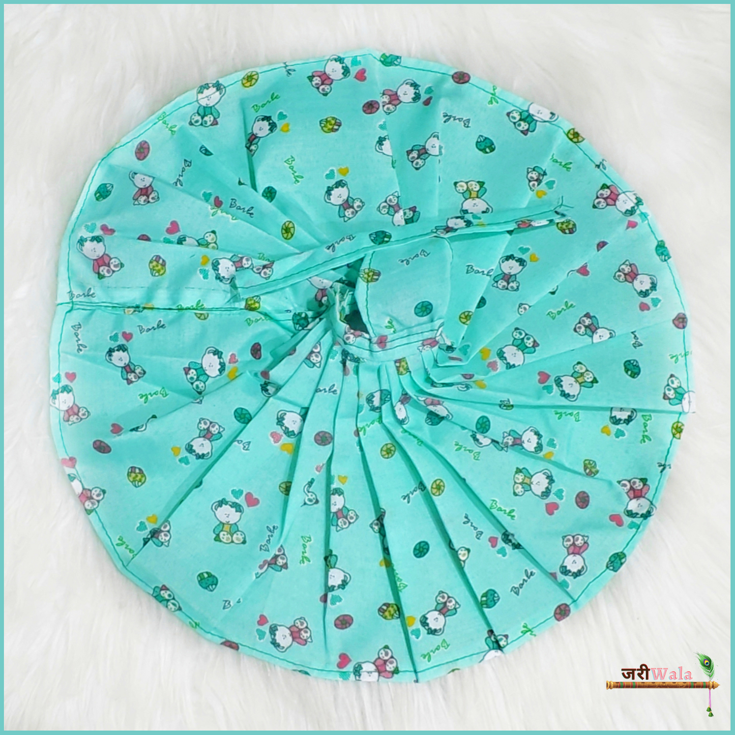 Cotton Printed Green Laddu Gopal Poshak With Cap
