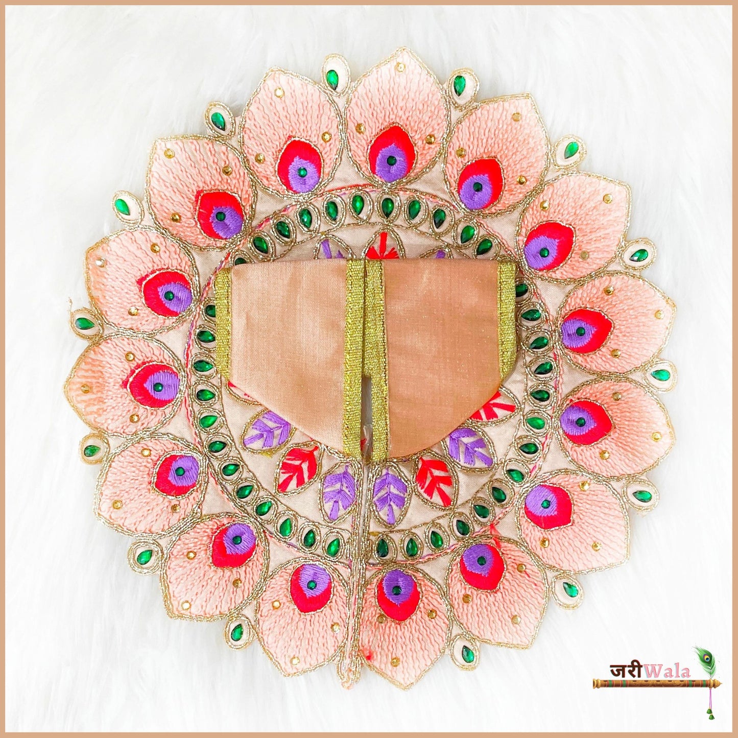 Blended Thread Stone Work Peach Laddu Gopal Poshak