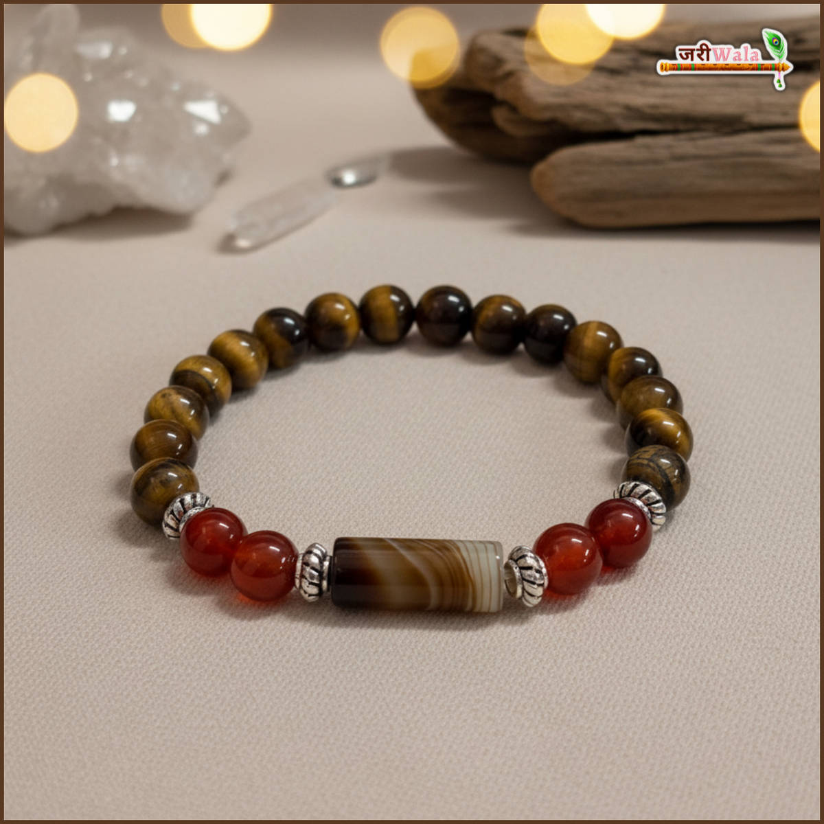 Singh Rashi (Leo) Natural Stone Bracelet – Tiger Eye, Carnelian & Agate