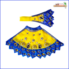 Net Frill Jarkan Booti Work Blue & Yellow Lehnga Patka