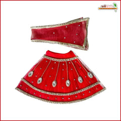 Net Frill Lace Jarkan Moti Stone Work Red Lehenga Patka