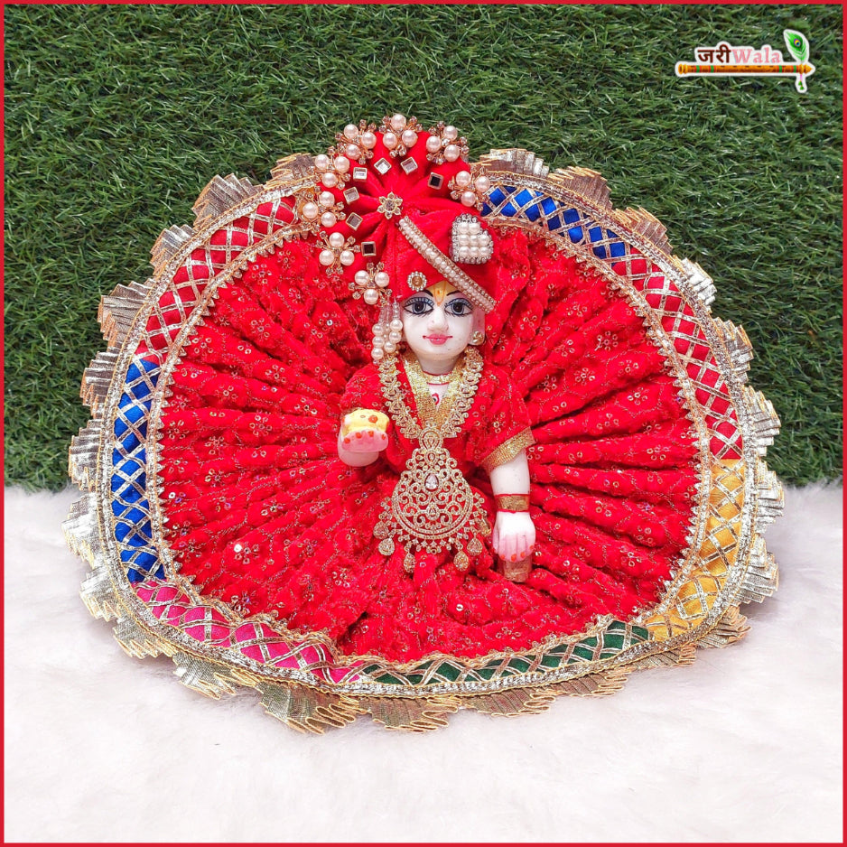 Shaneel Thread Sitara Lace Work Red Laddu Gopal Poshak