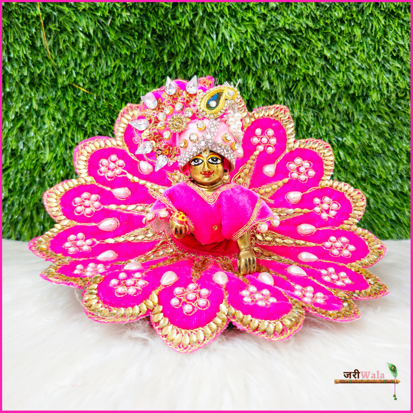 Shaneel Moti Lace Work Pink Laddu Poshak With Patka