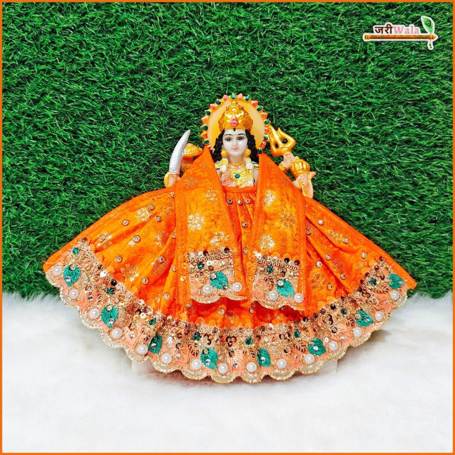 Blended Thread Lace Work Orange Lehenga Patka