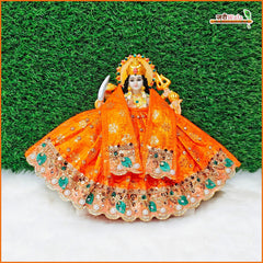 Blended Thread Lace Work Orange Lehenga Patka