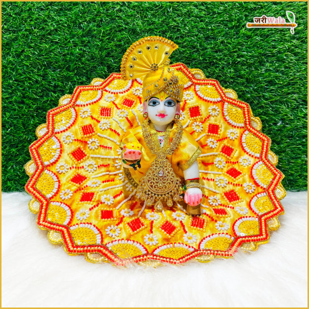 Blended Cutdana Moti Work Yellow Shade Laddu Gopal Poshak