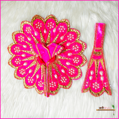 Shaneel Moti Lace Work Pink Laddu Poshak With Patka
