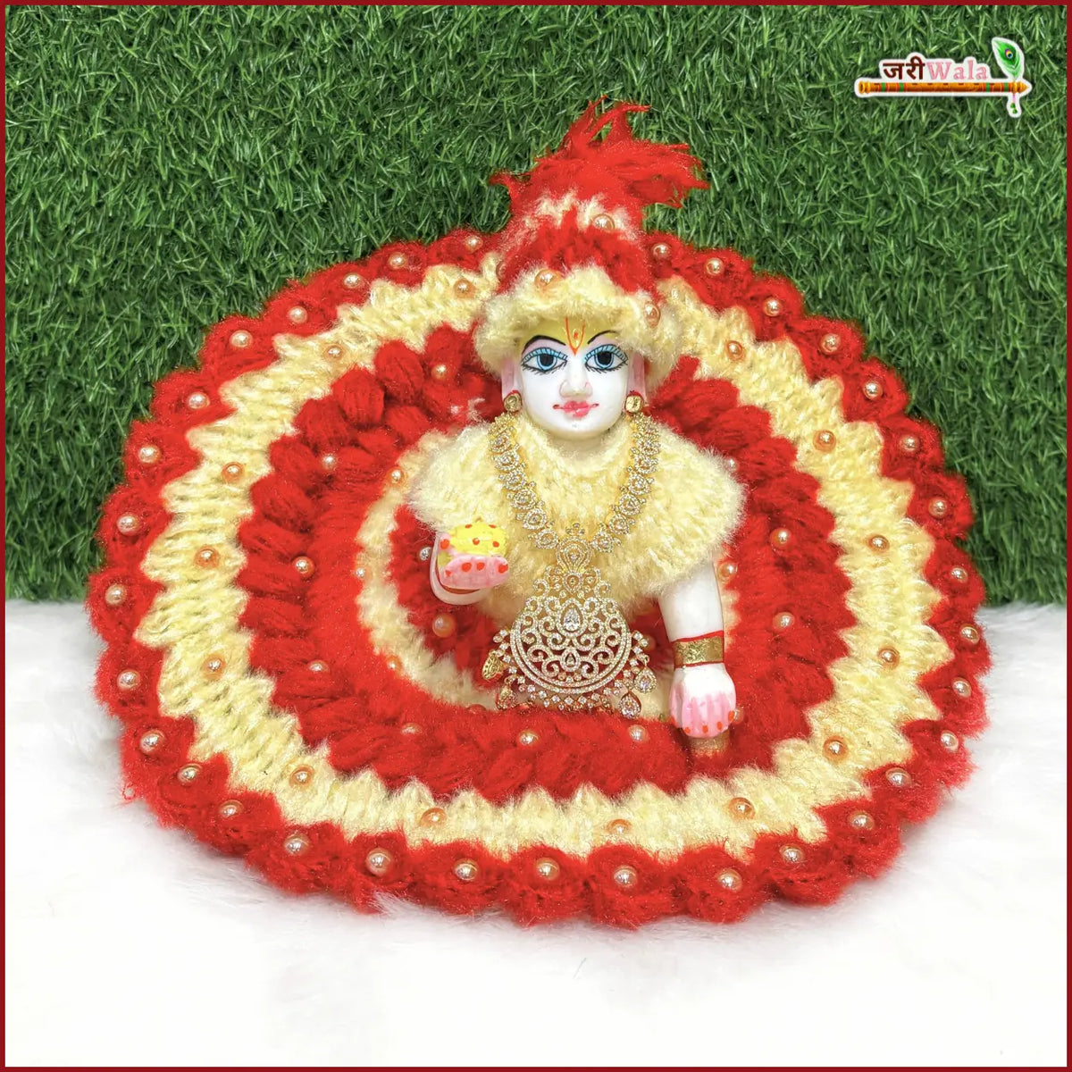 Woolen Fancy Red & Cream Poshak With Cap