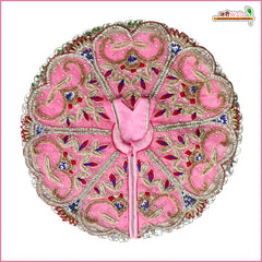 Blended Net Jarkan Dabka Work Baby Pink Laddu Gopal Poshak With Patka