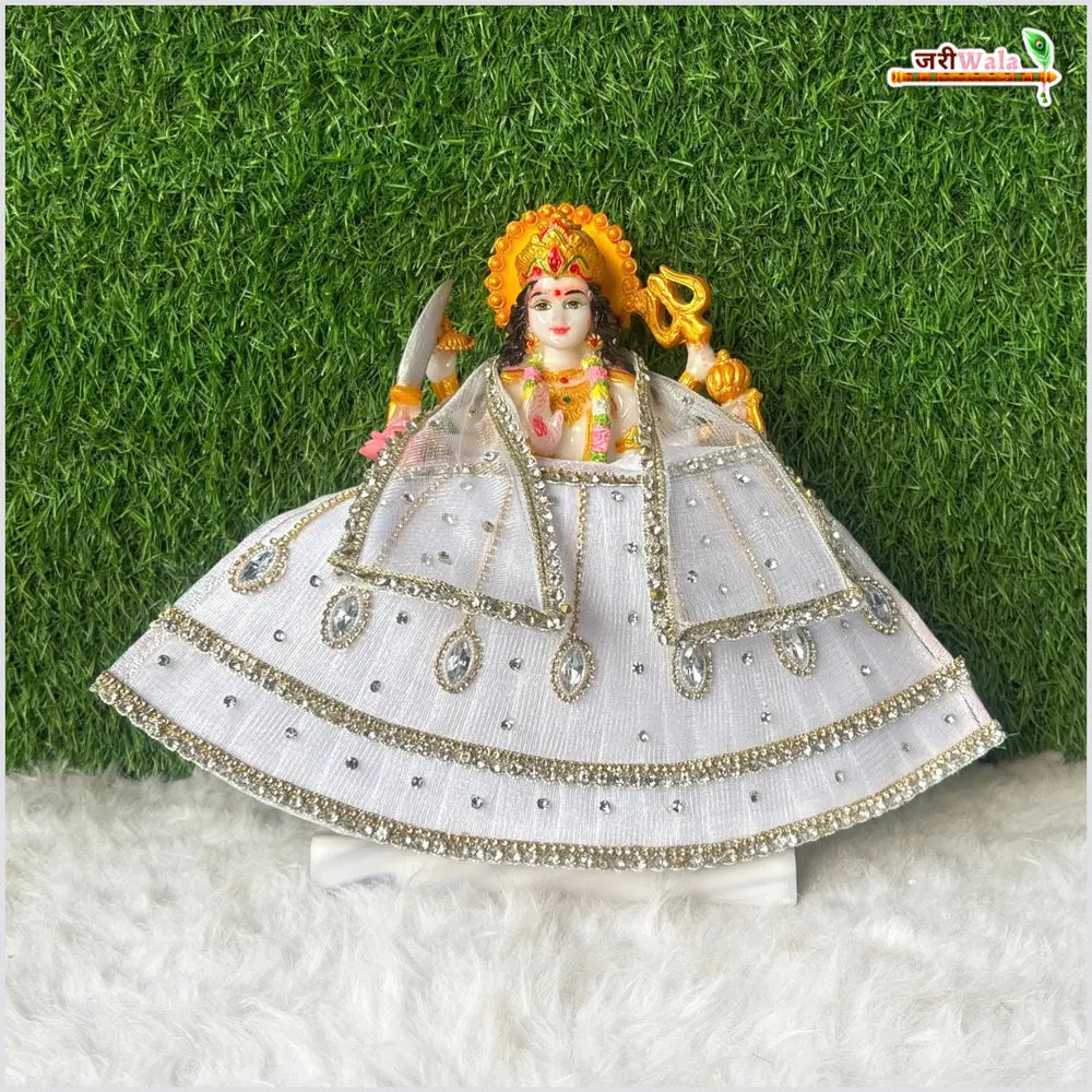 Net Frill Lace Jarkan Moti Stone Work White Lehenga Patka
