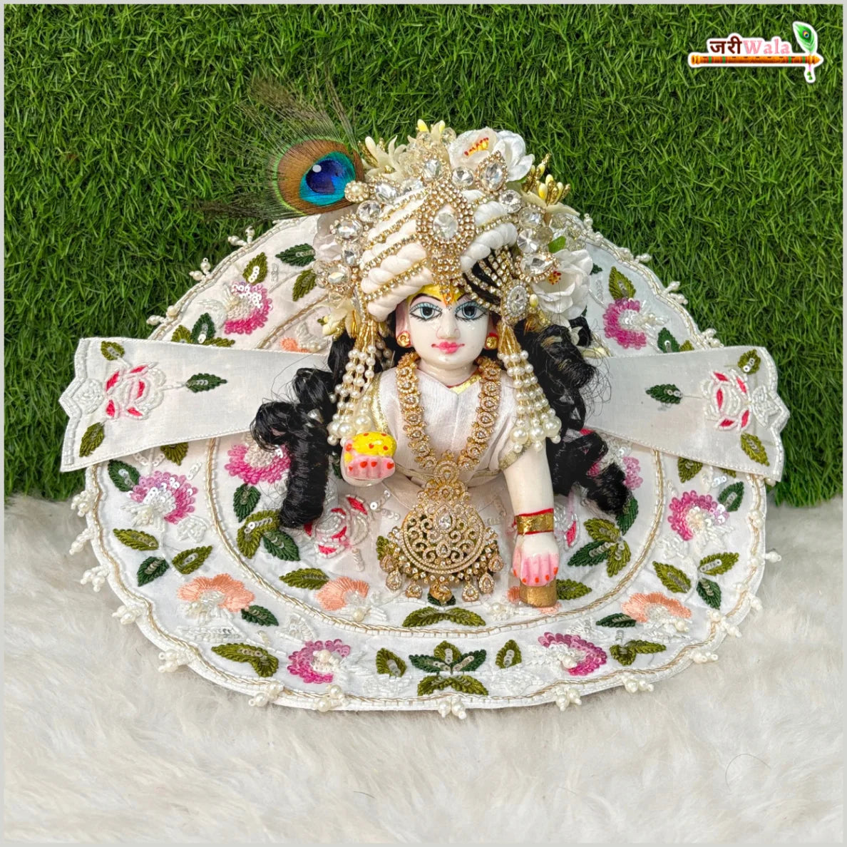 Blended Thread Cutdana Sitara Work Baby Multicolor Laddu Gopal Poshak With Patka