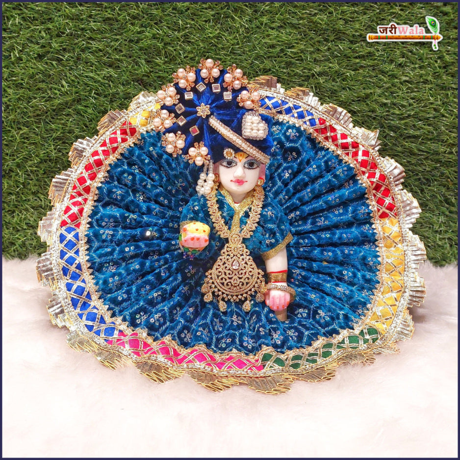 Shaneel Thread Sitara Lace Work Teal Blue Laddu Gopal Poshak