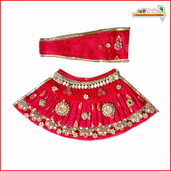 Cotton Frill Lace Kundan Mirror Work Red Lehnga Patka