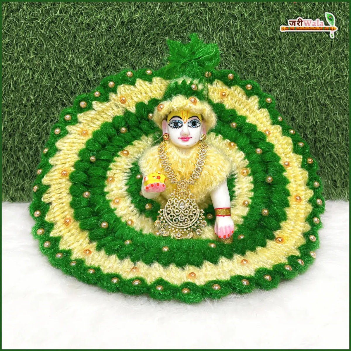 Woolen Fancy Green & Cream Poshak With Cap