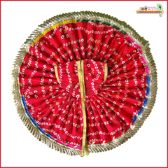 Bandhej Frill Work Red Laddu Gopal Poshak