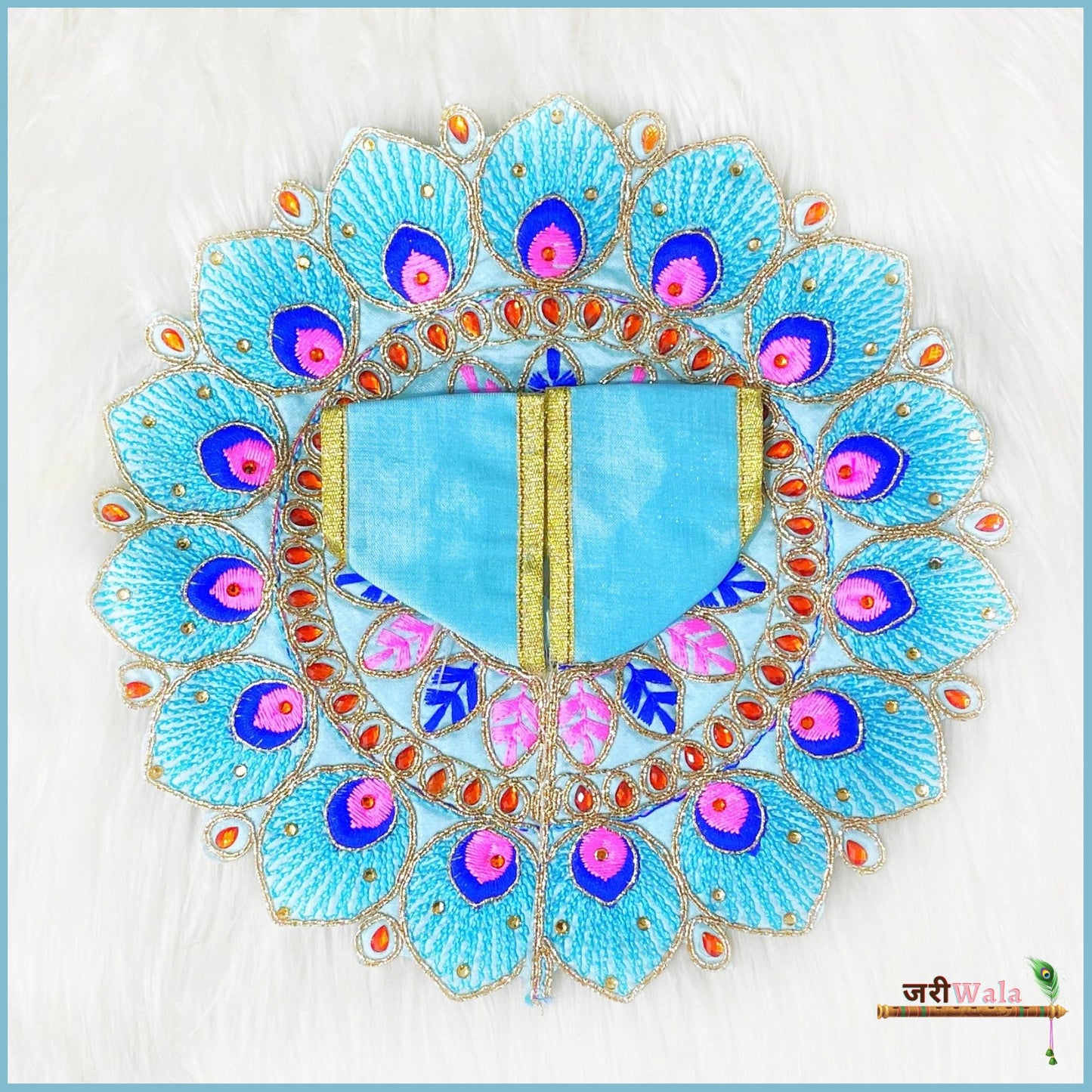 Blended Thread Stone Work Light Blue Laddu Gopal Poshak
