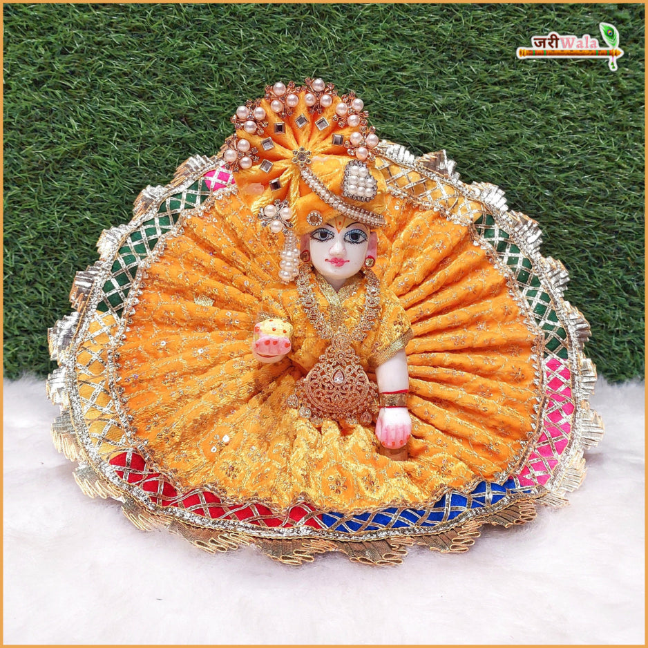 Shaneel Thread Sitara Lace Work Yellow Laddu Gopal Poshak