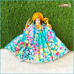 Holi Special Cotton Floral Print Light Blue (Multicolor) Lehnga Patka