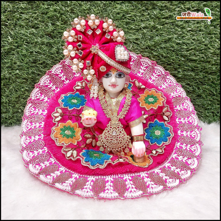 Blended Cotton Frill Moti Cutdana Thread Work Magenta Laddu Gopal Poshak