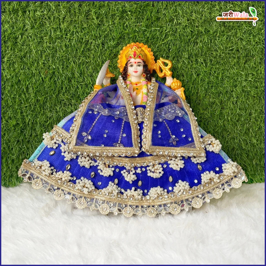 Net Frill Lace Jarkan Moti Stone Work Blue Lehenga Patka