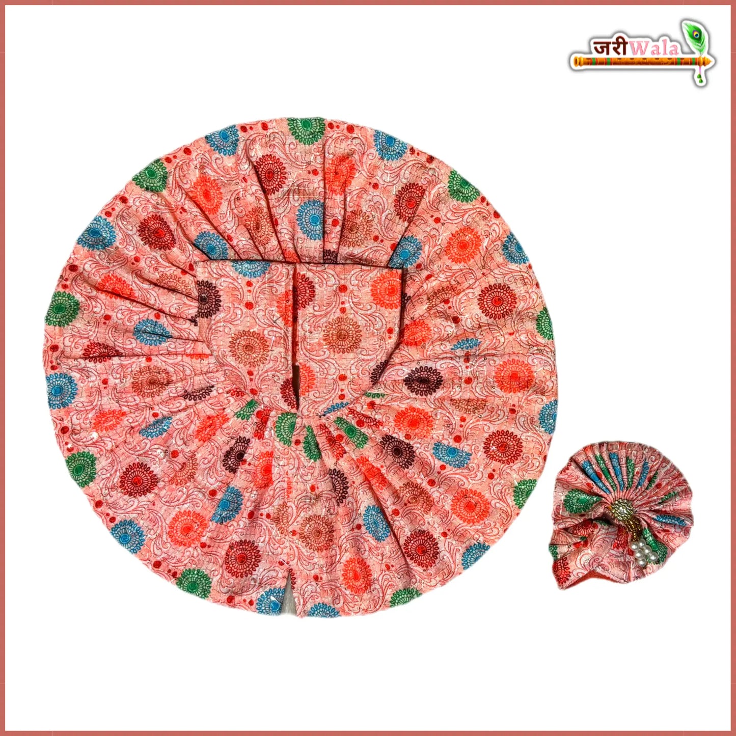 Blended Cotton Peach Laddu Gopal Poshak With Pagdi