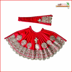 Blended Stone Thread Sitara Booti Work Red Lehnga Patka