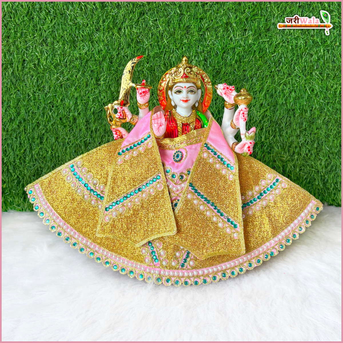 Cotton Thread Moti Stone Work Baby Pink Lehnga Patka