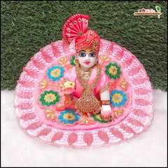 Blended Cotton Frill Moti Cutdana Thread Work Baby Pink Laddu Gopal Poshak