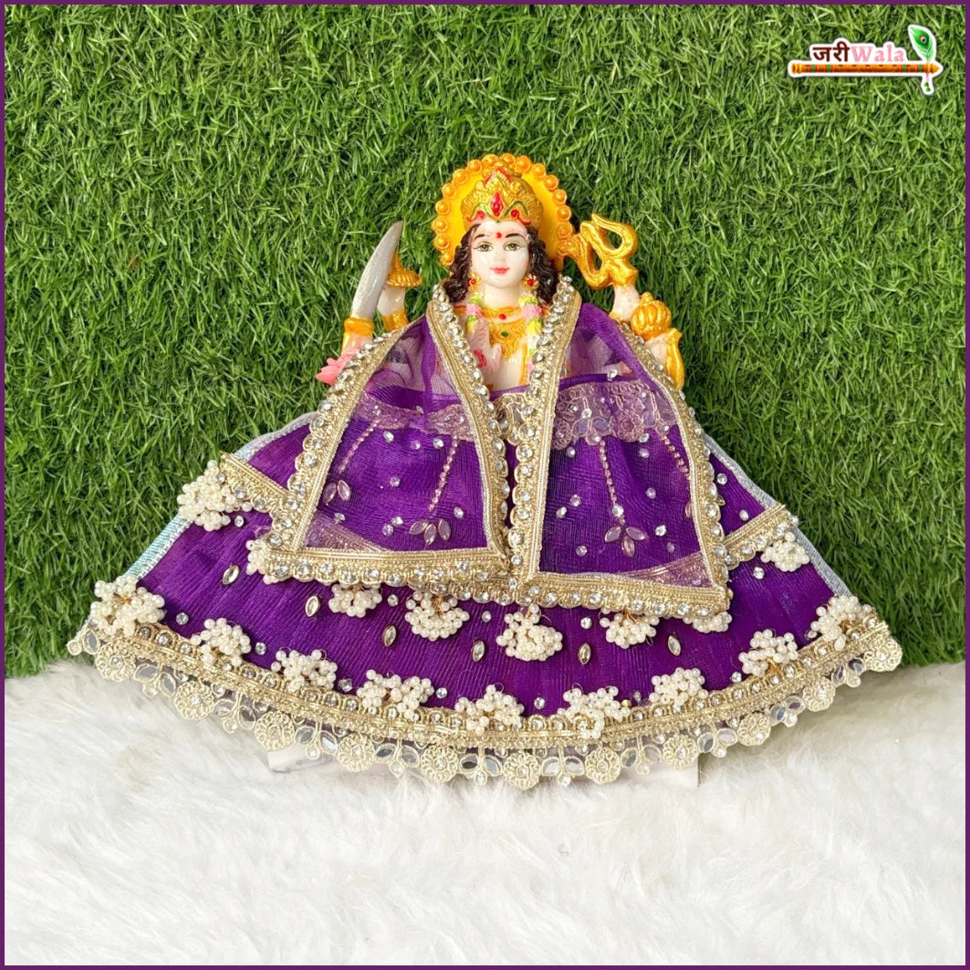 Net Frill Lace Jarkan Moti Stone Work Purple Lehenga Patka