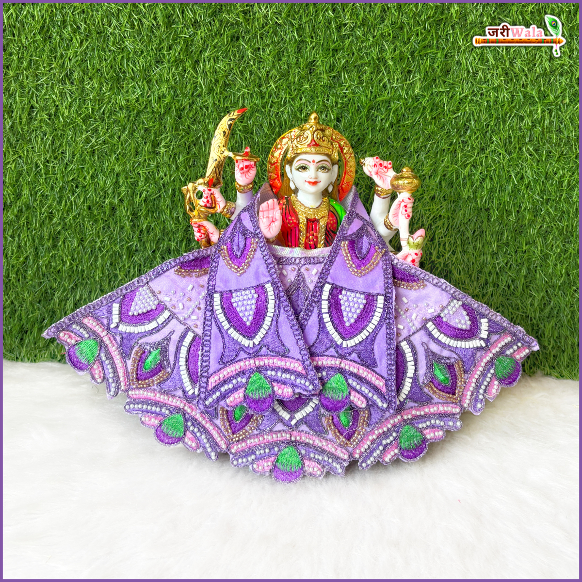 Cotton Thread Moti Cutdana Work Lavender Lehnga Patka