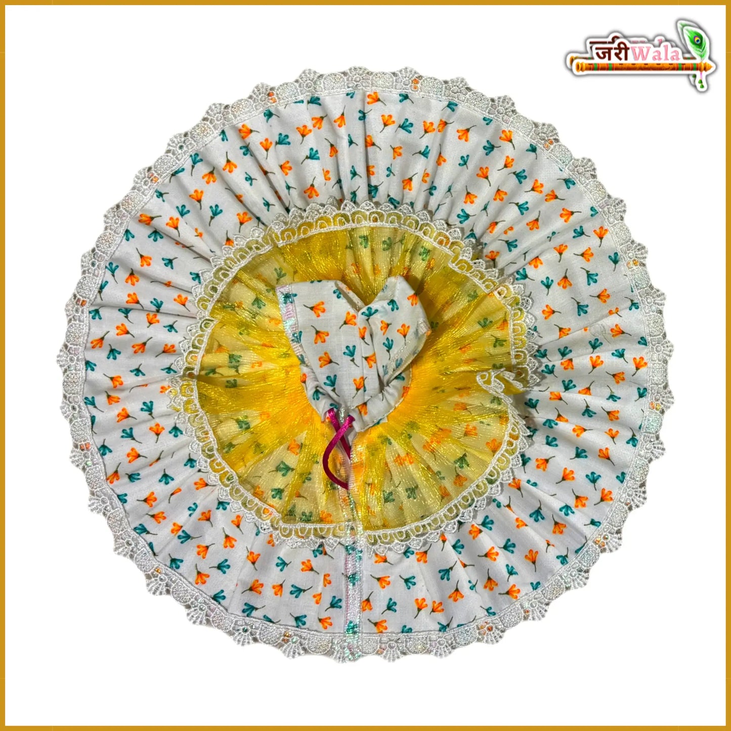 Blended Floral Print White & Yellow Laddu Gopal Poshak