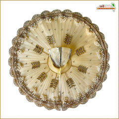 Net Frill Lace Jarkan Moti Kundan Work Golden Laddu Gopal Poshak With Patka