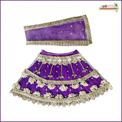 Net Frill Lace Jarkan Moti Stone Work Purple Lehenga Patka