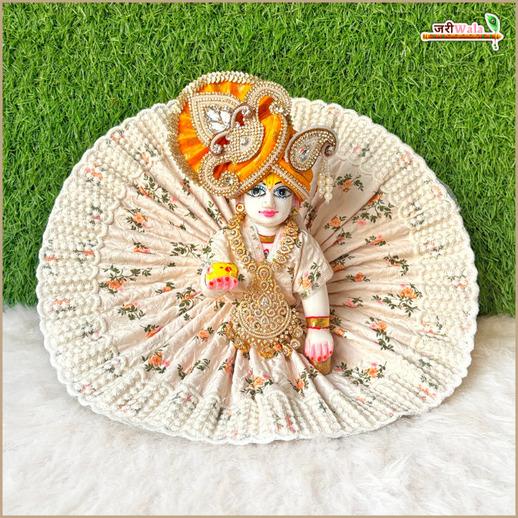 Blended Cotton Thread Work Cream Laddu Gopal Poshak