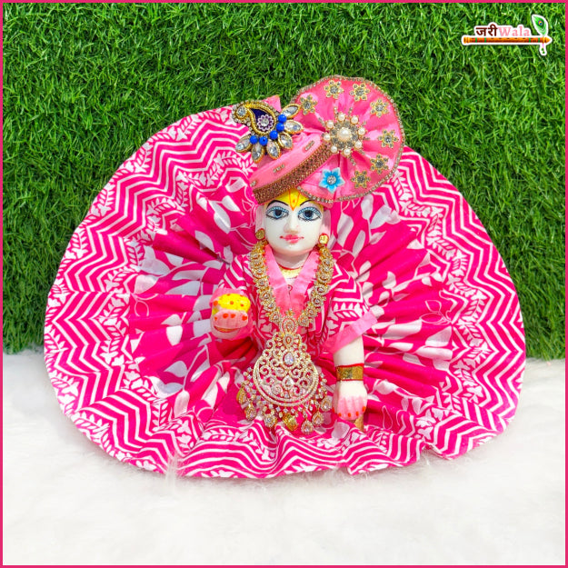 Cotton Leaf Print Fuchsia Pink Laddu Gopal Poshak