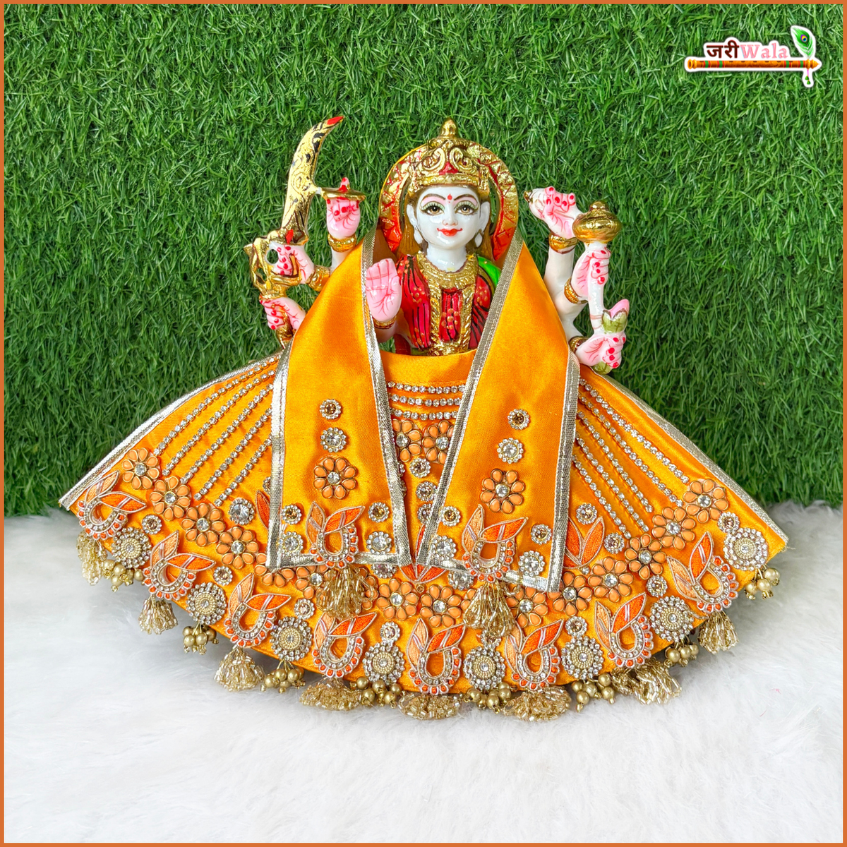 Blended  Thread Stone Booti Heavy Work Orange Lehnga Patka